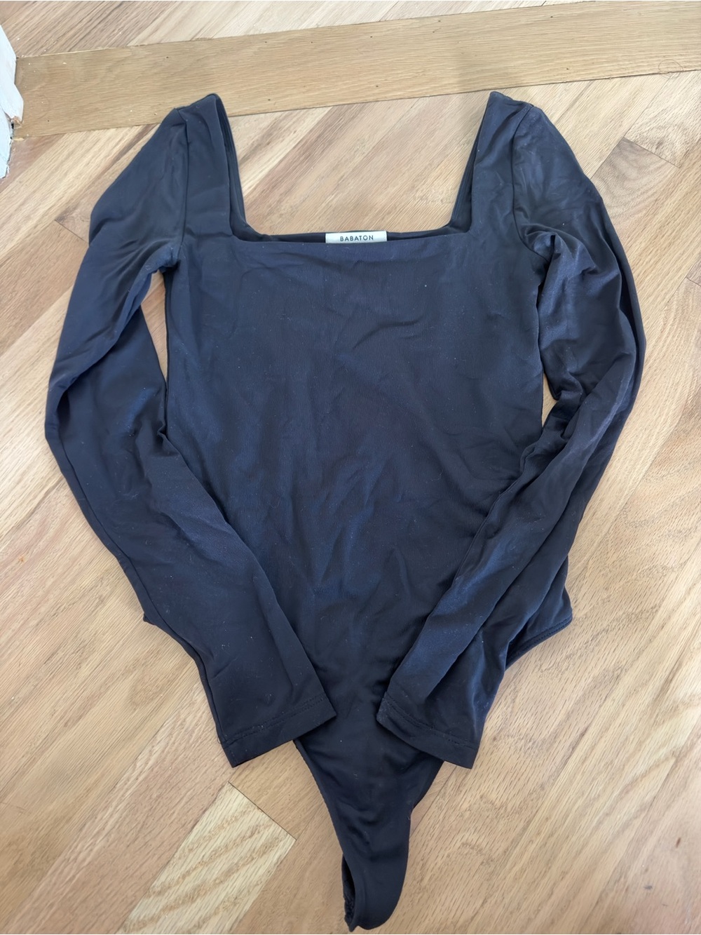 Babaton Black Square-Neck Long Sleeve Bodysuit
